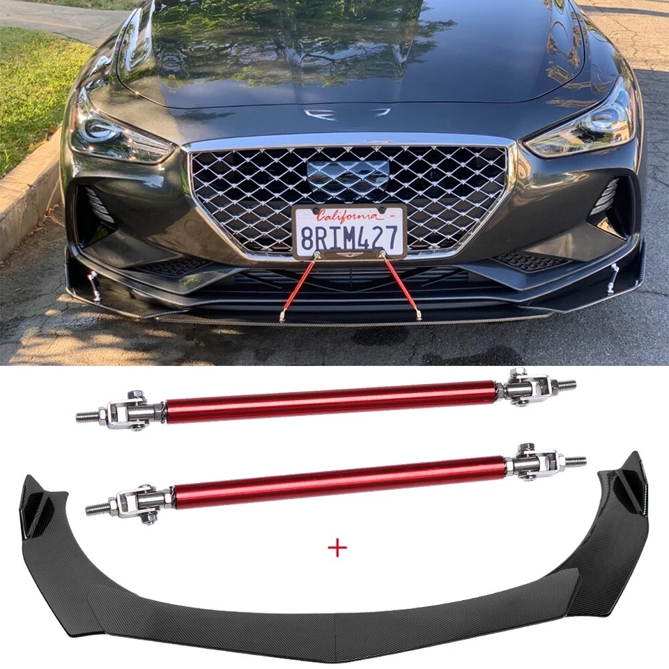 Divisor de labios de parachoques delantero con aspecto de fibra de carbono + varillas de puntal para Genesis G70 G80 G90 Foto 1 de 4