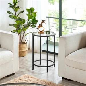 Mesita Auxiliar de Vidrio Templado Mesa Lateral de Cristal para Sofa Redonda - Imagen 1 de 9