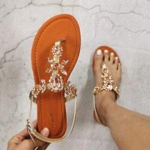 Zapatos De Verano Para Mujer Sandalias Modernos De Cristal Brillante Planos Moda - Picture 1 of 9