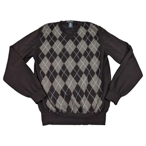 Marco Fiori Sweater Mens Size L Brown Argyle Made In Italy Merino Wool Business - Picture 1 of 8