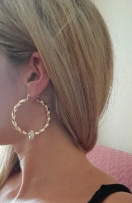 Золотые серьги-кольца с фианитами 9 карат заполненные золотом маленькие обручи 50 мм - Изображение 1 из 3