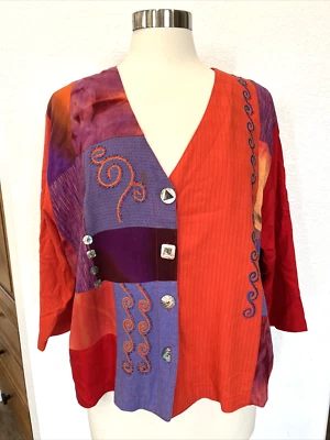 Patchwork Embroidered Jacket M Faith Celia Forrester Art To Wear Lightweight - Image 1 of 4
