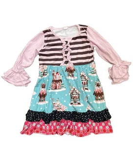 Boutique 5T Gingerbread Lane Girls 3/4 Sleeve Christmas Twirl Dress W/ Ruffles S - Picture 1 of 9
