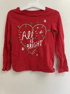 Carter's Kid Girl All Is Bright Christmas Holiday Cotton Long Sleeve Shirt Red 5 - Picture 1 of 4