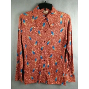Blusa Retro Años 70 Pluma Blusa Jane Colby Talla S Manga Larga Top Cuello Punta - Imagen 1 de 4
