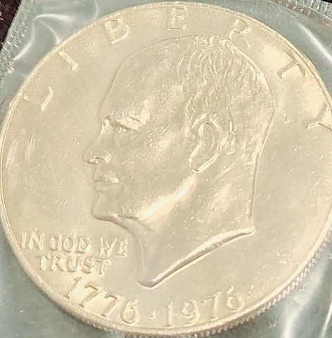 1976 P Eisenhower Dollar - Bicentennial - In Mint Cello -  Uncirculated Type 1 Cover