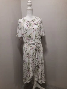 JH Womens Floral Midi Tulip Dress 16 High Low Hem Lined Scoop Neck Back Zip - Picture 1 of 10