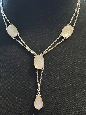 Collar Avon Lariat Piedras Blancas Facetadas Tono Plata Brillante Foto 1 de 4