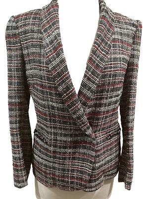 Isabel Marant Etoile SZ 42/10 Gabe Tweed Blazer Black/Red Blazer Jacket # 6185 - Image 1 of 4