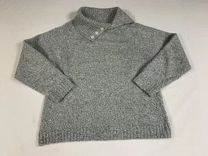 Karen Scott Pullover Sweater XL Gray Marled Knit Asymmetrical Button collar Cozy - Picture 1 of 8