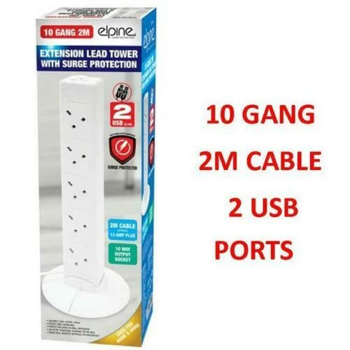 10 Way Gang  2Meter Block Extension  Hub 10x Sockets + 2USB Surge Protected BNIB - Image 1 of 1