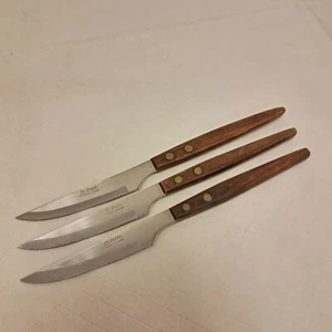 3 Vtg St Regis Stainless Steel Steak Knife Wood Handles Mid Century - Picture 1 of 5