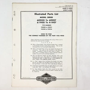Vintage 1973 Briggs & Stratton 60900-60907 61900-61907 Illustrated Parts List - Picture 1 of 2