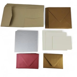 Blank Invitations Lot Pocket Cards Envelopes Card Gold Silver Red Mixed Sizes - Picture 1 of 18