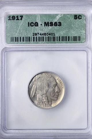 BU 1917 Buffalo Nickel ICG MS63 Very Nice Coin Underrated Date ZBA Cover