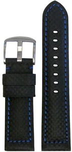 Banda de reloj estilo fibra de carbono negra 24 mm Panatime con costuras azules 125/75 24/22 - Imagen 1 de 1