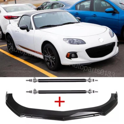 For Mazda MX-5 Miata Front Bumper Lip Spoiler + Strut Rods Gloss Black Body - Image 1 of 4