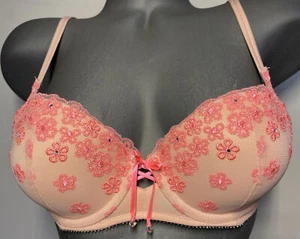 Sujetador push up muy sexy con balcón rosa encaje estrás 34B - Imagen 1 de 9