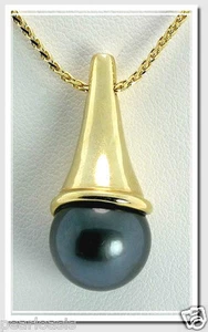 12.5MM Tahitian Pearl Pendant Slide Chain 14K Gold 18". NEW - Picture 1 of 3