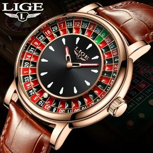 Herren Quarz Roulette Zifferblatt Uhr Luxus Leuchtend Wasserdicht Leder Armbanduhr - Bild 1 von 12