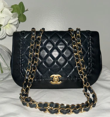 CHANEL CC Braided Saddle Flap Bag Quilted Lambskin Black/Dark Navy - Image 1 of 4