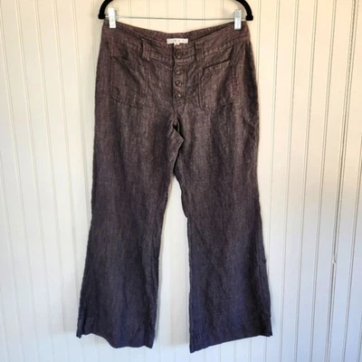 CABI Heathered Dark Gray 100% Linen Button Fly Wide Leg Euro Summer Pants 8 - Image 1 of 4