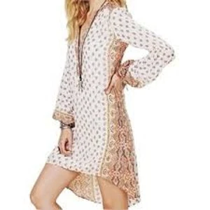 Free People Women Orange White Paisley High Low Shift Tunic Dress Size Medium - Picture 1 of 10