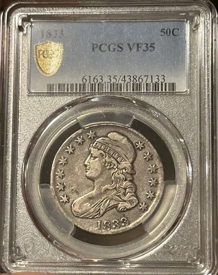 1833 Capped Bust Silver Half 50C, Type 1, Lettered Edge, PCGS Gold Shield VF35 - Image 1 of 4
