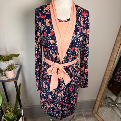 Lands' End XXS Tall ~ Navy Pink Floral Pajama Cooling 3 Piece Set -PR-NWOT *Read - Image 1 of 4