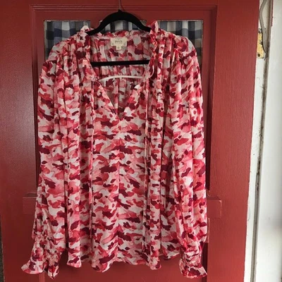 Perch by Blu Pepper Pink Red Abstract Print Long Sleeve Shirt Plus Size 2XL NWOT - Photo 1/4