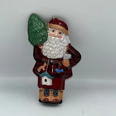 Hallmark 1996 Vintage Papá Noel Adorno de Navidad Rojo Cuadros Árbol Pajarera Foto 1 de 4