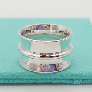 NUOVO 1837 Tiffany & Co. argento sterling cintura concava anello a fascia larga misura 5 - Foto 1 di 8