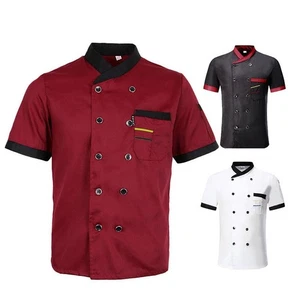 Kitchen-Chef T-shirt Coat Unisex Men Women Tops Short Sleeve Catering-Uniform - Picture 1 of 28