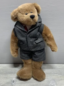 Vintage Teddy Bear Plush Doll Pinstripe Suit Red Tie Stuffed Animal Collectible - Picture 1 of 4