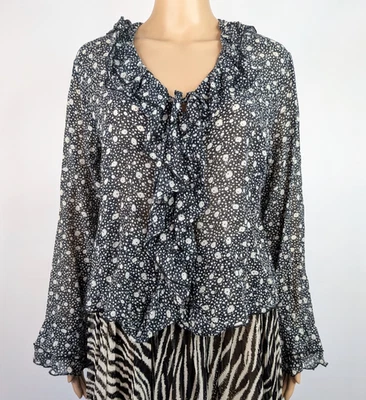 Top con volantes SIGNE NATURE de colección años 90 para mujer negro blanco floral mezcla seda talla 10 12 Foto 1 de 4