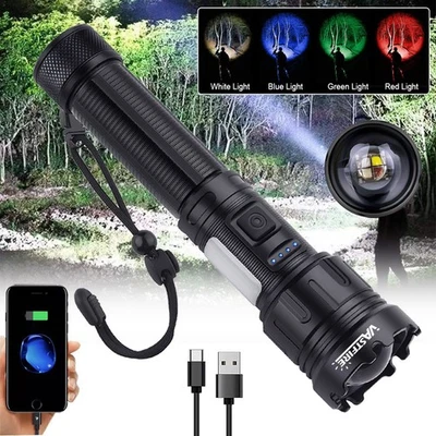 VASTFIRE Táctico 4 en 1 Verde Rojo Blanco Azul Linterna LED Antorcha Lámpara de Caza Luz y BATERÍA