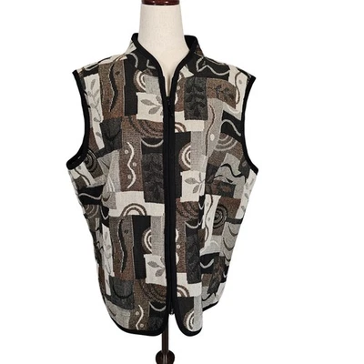 Coldwater Creek Vest Womens XL Brown Black White Abstract Zip Up Sleeveless USA Foto 1 de 4