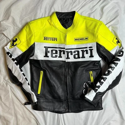 FERRARI MOTORBIKE LEATHER RACING MOTORCYCLE RIDING GEAR GENUINE LEATHER JACKET - Image 1 of 3