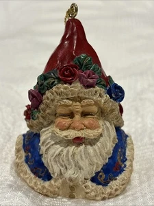 VTG Resin Santa Claus Bust Roses Wreath Hat Cobalt Cape Christmas Ornament 2.75” - Picture 1 of 12
