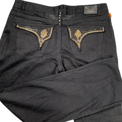 Robin's Jeans Mens 40W 35L Black Gold Stud Long Flap Pocket Straight Denim - Image 1 of 4