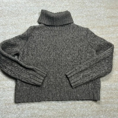 Suéter feminino Ann Taylor cinza médio malha de cabo gola alta mistura de lã vintage - Imagem 1 de 4