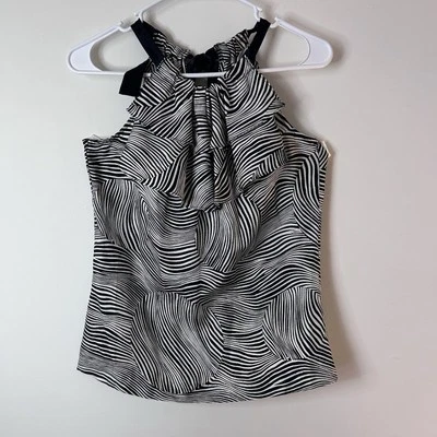 Trina Turk Top Womens small Black white 100% Silk Geometric Tank Retro Preppy - Image 1 of 4
