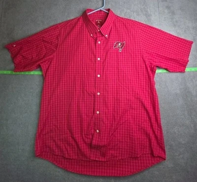 Camisa con botones Tampa Bay Buccaneers para hombre XL roja logotipo a cuadros cuello abotonado Foto 1 de 4