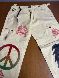 Pantalone Crystal Rock donna 27 giallo grafica leone pace viso art ed stile resistente - Foto 1 di 19