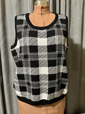 Colete suéter extra macio xadrez preto e branco Lark & Grey tamanho 1X novo sem etiquetas - Imagem 1 de 4