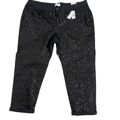 Jean LANE BRYANT Signature Fit Boyfriend tiro medio lentejuelas negras talla 22PET NUEVO Foto 1 de 4