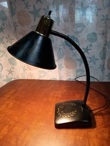 1950s Mid Century metal desk lamp Toleware gooseneck - Picture 1 of 9