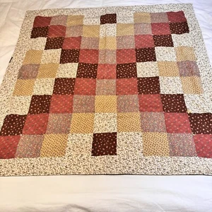 Vintage Patchwork Quilt Block Lap Blanket Yarn Tied 40” Sq & Pillow Cover - Picture 1 of 10