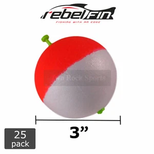 25 Count - 3" inch Snap-On FOAM Fishing Bobber - RED & WHITE - catfish shark net - Picture 1 of 1