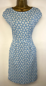 Boden Dress Blue White Bird Print Jersey Pockets Summer Cotton Cap Sleeve UK 10